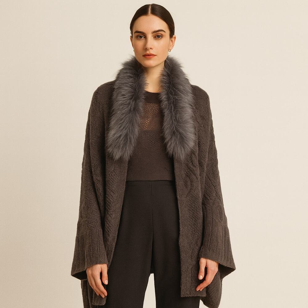 Cashmere Rabbit Fur Neck Warmer Wrap Gray One Size